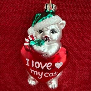 Festive Cat Ornament with Red Heart Cat Lovers Cats